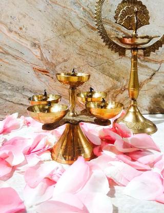 amishi blissful decor Panchadeep Bhadradeepam 5 Akhand Jyothi Diya For Home Temple Decor Festive Gift Brass Table Diya