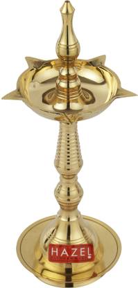 HAZEL Brass Fancy Kerela Samay Diya Oil Diwali Puja Lamp, Golden Brass Table Diya