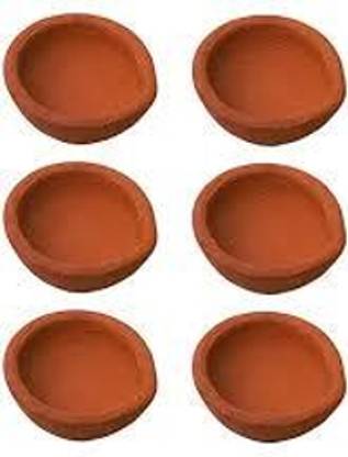 Myumart Myumart handmade diya decoration Diwali and other functions pack of 6 Earthenware (Pack of 6) Table Diya Set