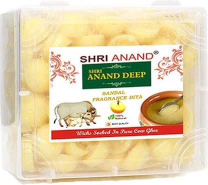 SHRI ANAND 30Pc Of Pure Cow Ghee Diya & Sandal Essential Oil/Sandal Fragrance Diya Cotton Table Diya