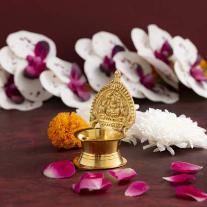 Decowill Pure Brass Kamakshi Devi Diya | Deepam for Pooja | Kamakshi Deepam Brass Table Diya