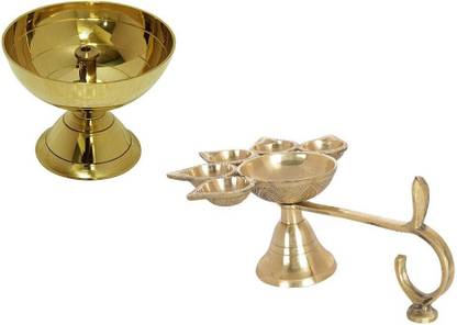 SBBCO Divine Edge Brass Panch Aarti Lamp | Pancharti Diya | Panch Jyoti Puja Diya Brass Table Diya
