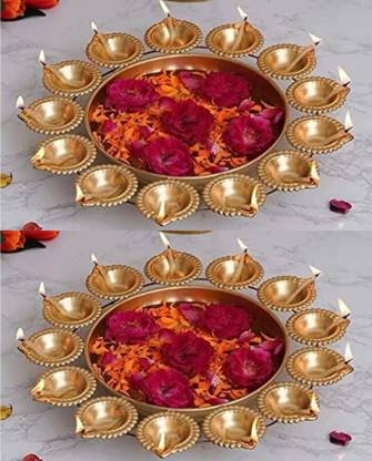 JaipurCrafts Diya Shape Flower Decorative Urli Bowl for Home Handcrafted Bowl Iron (Pack of 2) Table Diya Set