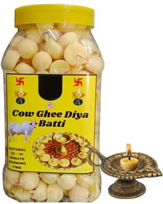 Darshan Ghee Diya Batti for Puja, 30 min Burning Time | Pooja Aarti, Diwali Cotton (Pack of 100) Table Diya