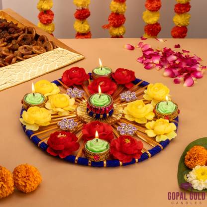 GOPAL Ladoo/Flower Rangoli Terracotta Table Diya