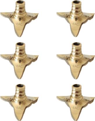 EAC Brass Wick Holder for Pooja Diya, Batti Holder Brass (Pack of 6) Table Diya Set