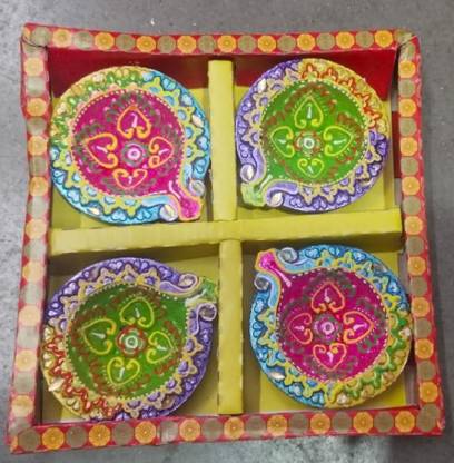 Kreyam's Earthenware (Pack of 4) Table Diya Set