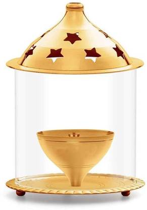 ANI DIVINE Golden Akhand Deep WIth Cover High Quality Brass, Glass Table Diya Brass, Glass Table Diya
