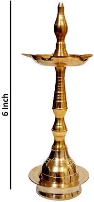 DOKCHAN Brass Kuthu Vilakku Inauguration Oil Lamp: Traditional Design 6 Inch Diya Brass Table Diya