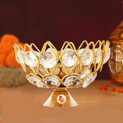 DARIDRA BHANJAN Brass Akhand Diya | Diamond Crystal Deepak/Dia | Crystal Table Diya Brass Table Diya