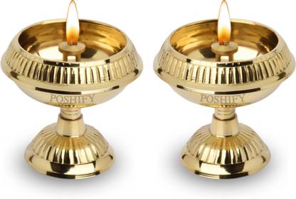 पॉशिफाई kuber Nanda spl. Brass Diya (pack of 2)- Handcrafted Traditional Indian Oil Lamp पीतल (2 का पैक) टेबल दीया सेट