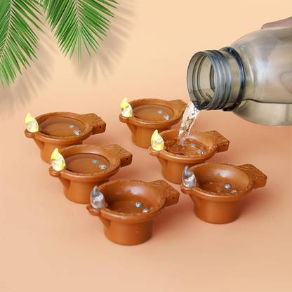 Sohian Diwali light battery Operated Traditional Diya Smokeless diya Plastic (Pack of 6) Table Diya Set