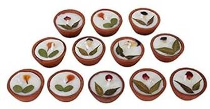 PRIME HOMES Diyas for Diwali Decoration Clay Mitti Diya with Scented Soy Wax Traditional Pottery (Pack of 12) Table Diya Set