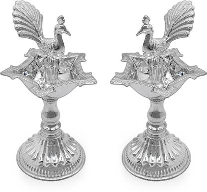 MAA SILVER Maa Silver Diya Perfect for Gift and Pooja Purpose Silver (Pack of 2) Table Diya