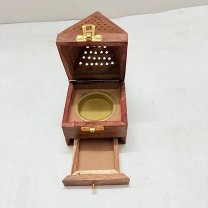 Tailos Wooden Dhoopbatti Stan, Pyramid Shape Incense Holder, Dhupbatti Box Stand Wood Table Diya Set