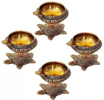 Amoksh Collection Tortoise Design Deepak/Oil Lamp Diya pack of 5 Brass (Pack of 4) Table Diya