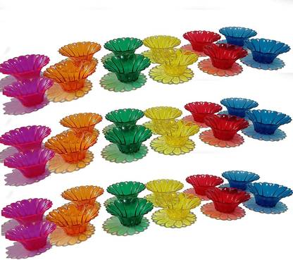 BS NATURAL 3D Shadow Reflection Floating Plastic Lamp|Decorative Diwali Diya Candle_pd2471 Plastic (Pack of 24) Table Diya Set