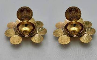 ANDARISTORE Lakshmi Kubera Oil Lamp Diya set of 2/Raja Kubera Vilakku/Gaja Lakshmi Diya Brass (Pack of 2) Table Diya