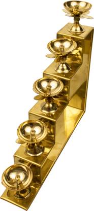 Spillbox Diya for Puja | Pooja Deepam Oil Lamp for Home Puja Articles 5 Step Diya Brass Table Diya