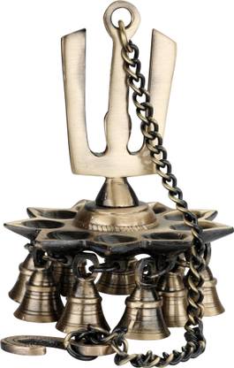 Cave Namah Design 9 Oil Wick Lamp|Home Decor|Diya,Deepak Diya Bell Set Brass Hanging Diya