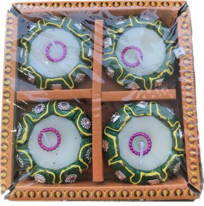 Savita Design Diya Matka Set of 4 Piece Terracotta (Pack of 4) Table Diya Set
