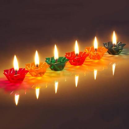 Onlinch 3D Shadow Reflection Floating Plastic Lamp | Decorative Diwali Diya Candle_pd19 Plastic (Pack of 12) Table Diya Set