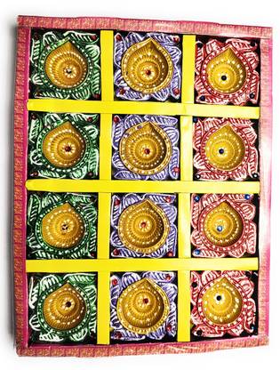 HI troodon Artisan made beautiful round leaf shape Dias Ceramic (Pack of 12) Table Diya Set