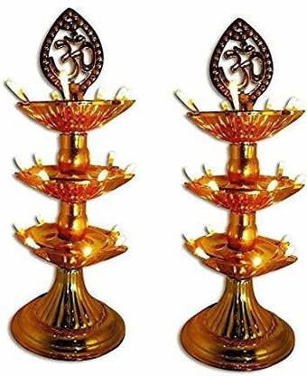 suman traders 21 DEEP JYOT POOJA DIYA WITH OM SYMBOL Plastic (Pack of 2) Table Diya