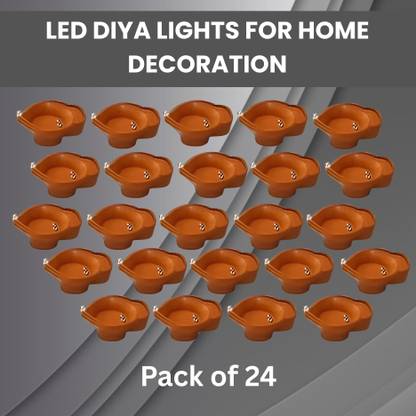 Guggu Water Sensor Diya, Electric LED Diyas for Diwali & Office Décor Pack of 24 Q37 Plastic (Pack of 24) Table Diya Set