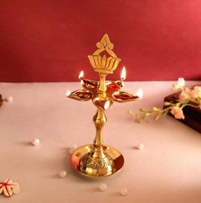BulkySanta Brass Kerala Chirag Diya | Kuthuvilakku | Kamal Masuri Diya (8 inches, 200g) Brass Table Diya
