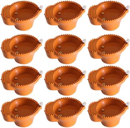 Smuf LED Light Electronic Flameless Water Filling Diya Plastic (Pack of 12) Table Diya Set