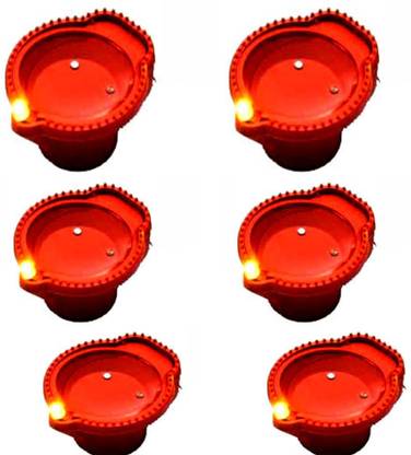 BRTION Led Water Sensor Diya for Home Warm Lights, Battery Operated Led Diwali Diya Plastic (Pack of 6) Table Diya Set