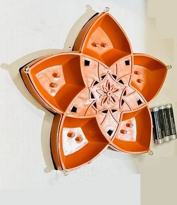 NKPR Traditional Panchmukhi 5 in 1 Water LED Diya Temple Home Diwali Decorate 761 Plastic (Pack of 6) Table Diya Set