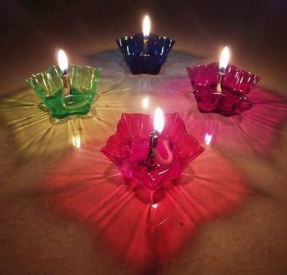Kritanjali Creations 3D Shadow Reflection Floating Plastic Lamp | Decorative Diwali Diya Candle_pd42 Plastic (Pack of 12) Table Diya Set