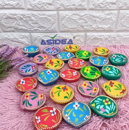 ASIDEA Traditional Handmade Clay diya Terracotta (Pack of 11) Table Diya