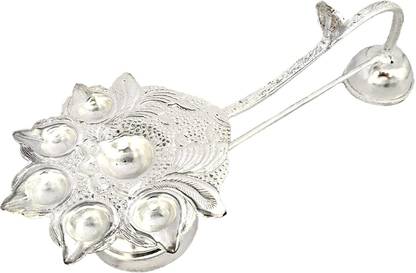 inDecor Brass Pooja Aarti Diya Panchmukhi Aarti, Silver Plated Puja Aarti, Brass, Silver Plated Table Diya
