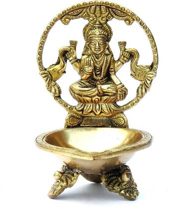 SUSAJJIT DECOR Goddess Lakshmi Brass Diya For Table and Temple Décor Brass Table Diya