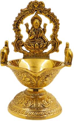 Spillbox Brass Gajalakshmi Diya for Puja Deepam Oil Lamp-Namah Gajalakshmi Diya Brass Table Diya