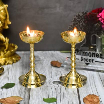 Bhimonee Decor Bhimonee Brass Nanda Bowl Table Diya for Pooja & Home Temple, Pack of 2 Brass (Pack of 2) Table Diya Set