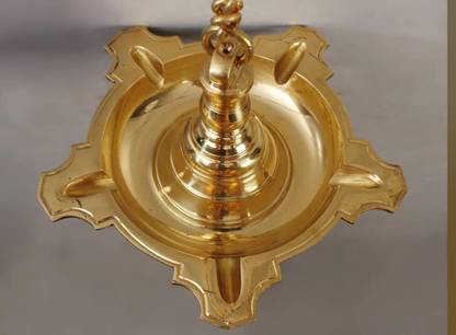 Flickkerbox Hanging Oil lamp Thookuvilakku 5 Wick Hanging Diya with 1 Feet Chain Brass Hanging Diya