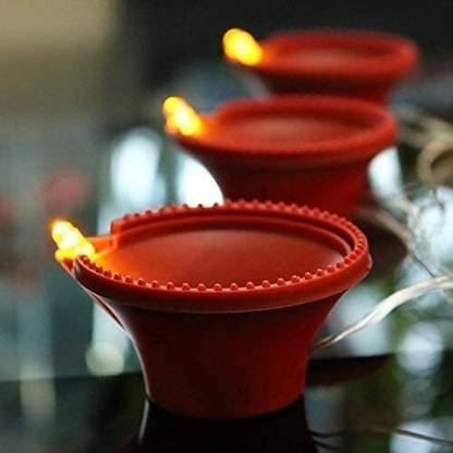 SUPER Brown Diya String Light 14 Plastic Diya 4 Meter LED Deepak Plastic (Pack of 14) Table Diya Set