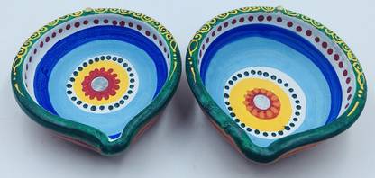 GVKR Earthenware (Pack of 2) Table Diya Set