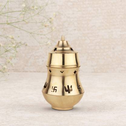 DOKCHAN Brass Oil Lamp Diffuser Incense Kapoor Camphor Essential Fragrance Oil Burner Brass Table Diya