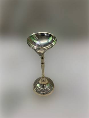 ANTIQUE SHOPS Pure Brass Long Pradip / Diya For puja use hand made OM design (16cm brass ) Brass Table Diya