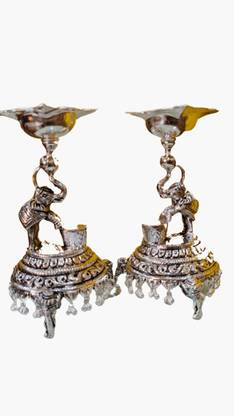 NN EESHA CREATIONS Silver Plated (Pack of 2) Table Diya Set