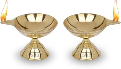 POSHIFY Pandeep spl. Brass Diya (pack of 2)- Handcrafted Traditional Indian Oil Lamp Brass (Pack of 2) Table Diya Set