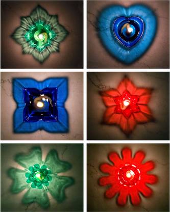 RUBICON Enterprise 3D Reflection Diya Reusable Colorful Oil Diya for Navratri/Diwali Plastic (Pack of 24) Table Diya Set