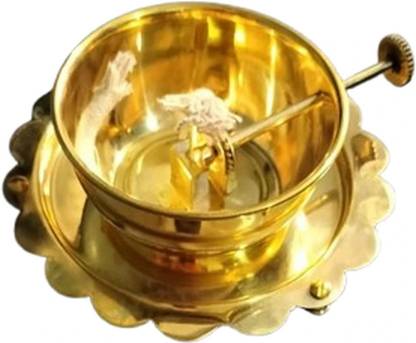 SOHAM GIFTS Brass Akhand Jyoth Diya with Wick Lifting Screw Lever Pooja Item for Home/Temple Brass Table Diya