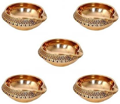 Uniqon Pack Of 5 Pcs Brass Diwali Kuber Pedi Diya Stand (No 0 Small Size ) Diya Oil / Ghee Lamp for Puja Purpose Brass (Pack of 5) Table Diya