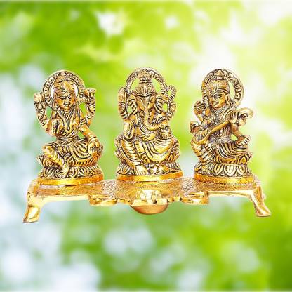CRAFTCREATION Laxmi Ganesh Saraswati Aluminium Table Diya